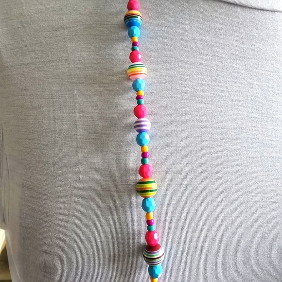 New Handmade Rainbow Colorful Necklace Beaded Hippie Pink blue Yellow 48" - Picture 3 of 6